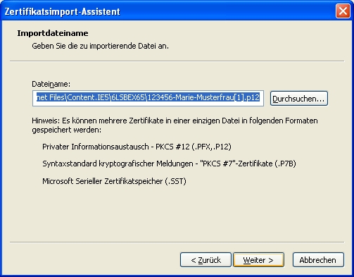 Abbildung 6: Zertifikatsimport-Assistent Zertifikatsimport-Assistent