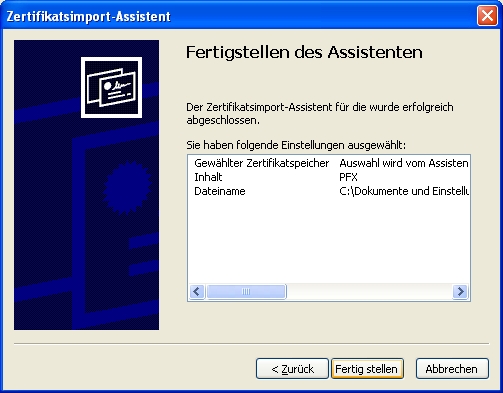 Abbildung 9: Fertigstellen des Assistenten Fertigstellen des Assistenten