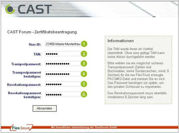 Abbildung 1: Formular Zertifikatsbeantragung Formular Zertifikatsbeantragung